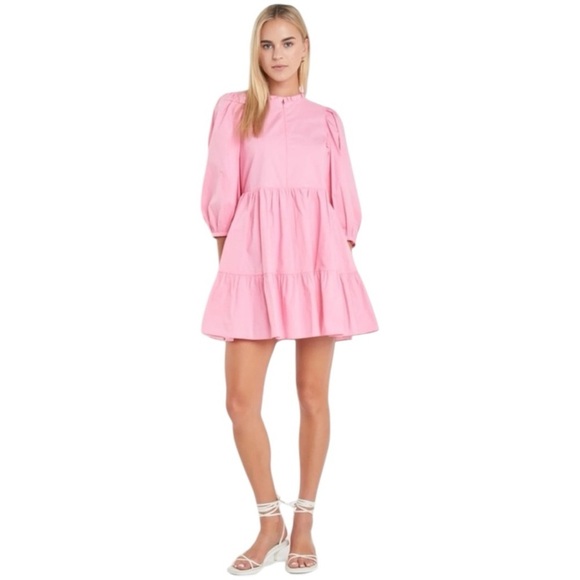 English Factory Dresses & Skirts - English Factory Front Zip 3/4 Sleeve Mini Dress Size M In Bubble Gum Pink